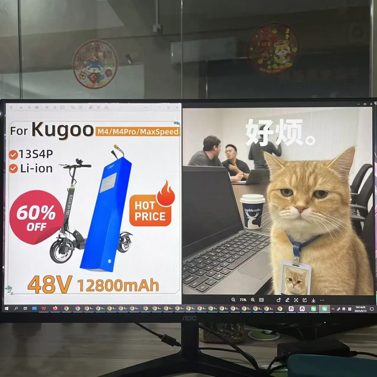 

Genuine 13S4P 48V 12.8Ah Electric Scooter Battery Replacement for Kugoo M4 18650 Li-ion BMS Power Battery Pack