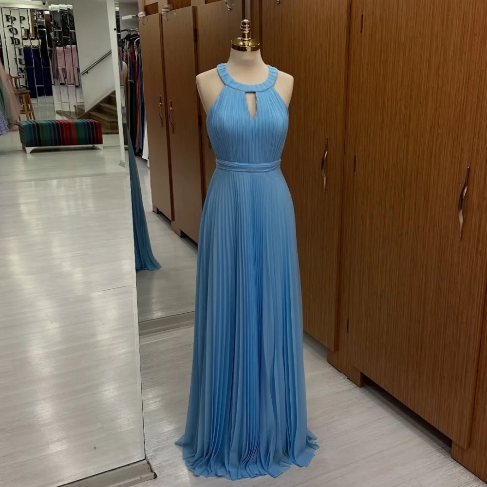 

Customized High Quality Simple Chiffon Ruched Straight Halter Long Dresses Bespoke Occasion Dresses Sizes Available Modern Style