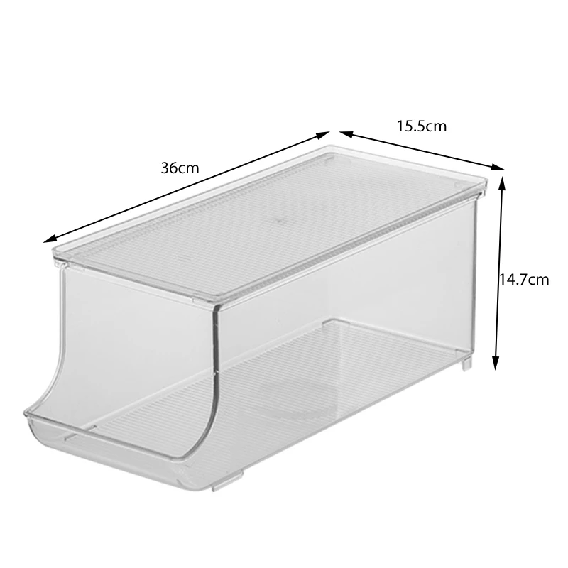 Fridge Bin BPA-Free Plastic Beverage Can Organizer With Lid, Refrigerator Organizer, Clear, Food Pantry Storage Rack