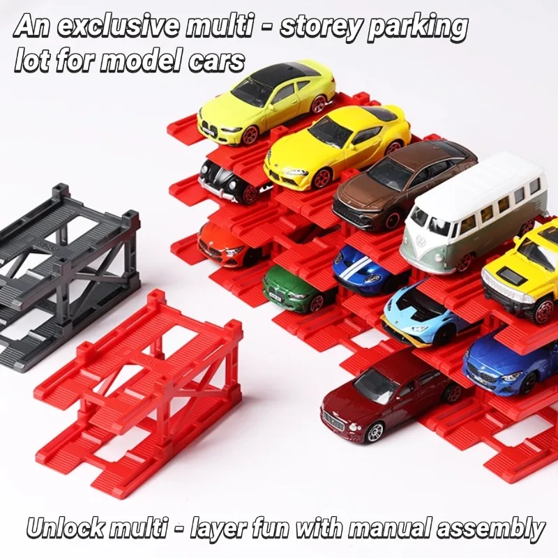 KicarMod 1/64 modelo de carro fundido, montagem manual de construção de estacionamento 3D, estrutura multicamadas com carro de exibição de combinação gratuita