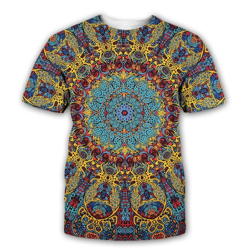 Mysterious Symbols New Fashion Trippy T-shirt Glow in the Dark 3D Psychedelic Printed Men Short Sleeves Summer Streetwear