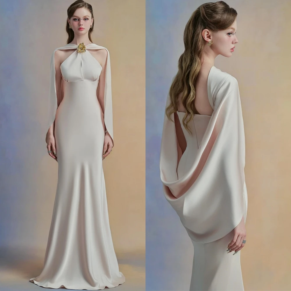 

Customized Luxury Halter Evening Dress Elegant Jersey Cocktail Dress Temperament Sweep Train Mermaid Special Occasion Gowns