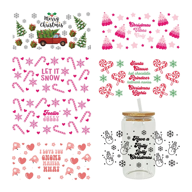 3D UV DTF Transfers Stickers, 16oz Cup Wraps, Merry Christmas Printed for DIY Glass Ceramic Metal Leather Etc D5263