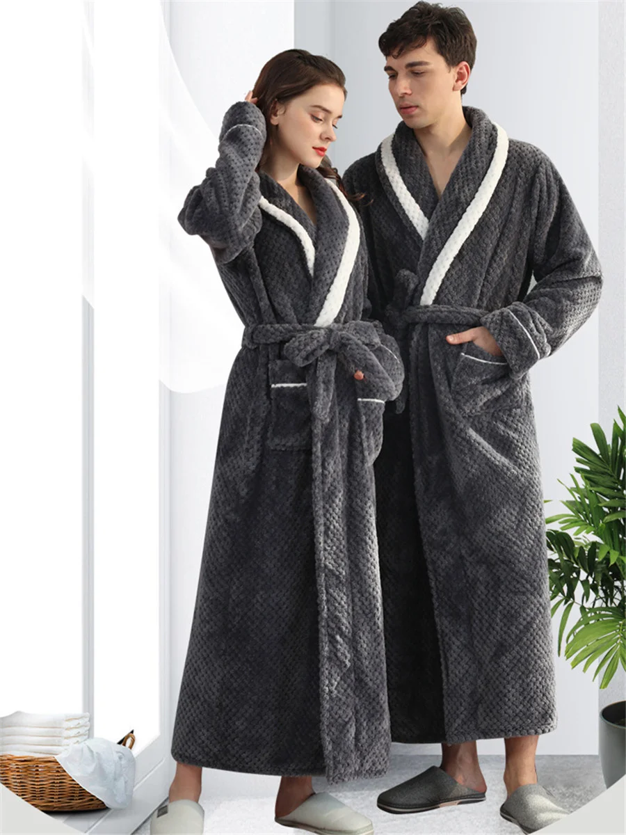 Autumn Winter Men Bath Robe Thick Warm Flannel Long Bathrobe Men\'s Comfortable Robes Kimono Sleepwear Homewear Dressing Gown