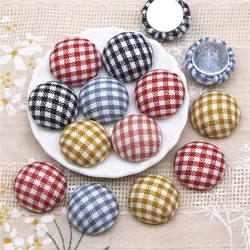 50pcs  Multicolor Flatback Grid Fabric Covered Round Buttons Home Garden Crafts Cabochon Scrapbooking DIY 15mm