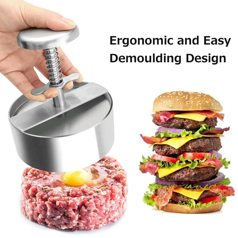 Burger Press Round Shape Stainless Steel Non-Stick Adjustable Hamburger Patty Maker Patty Making Mold Kitchen Tool