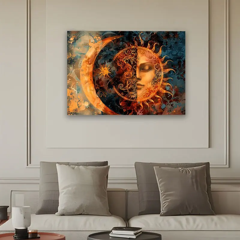 Aesthetic Boho Tapestry Wall Hanging Sun Moon Cosmic Celestial Abstract Art Decor Large Size 150x300cm Bedroom Mystic Mural