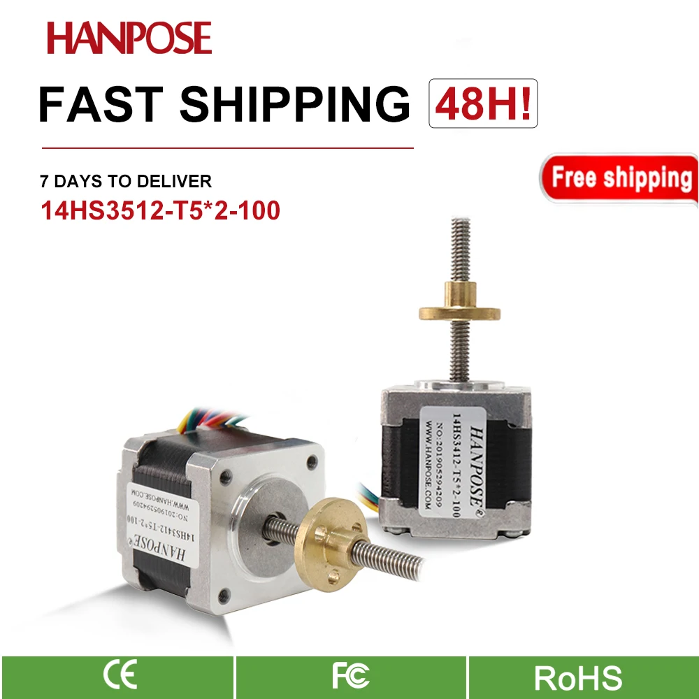 hanpose Screw stepper motor L100-300mm 14HS3512-T5*2-100 lead screw  cnc engraving machine for 3D printer nema17 stepper motor