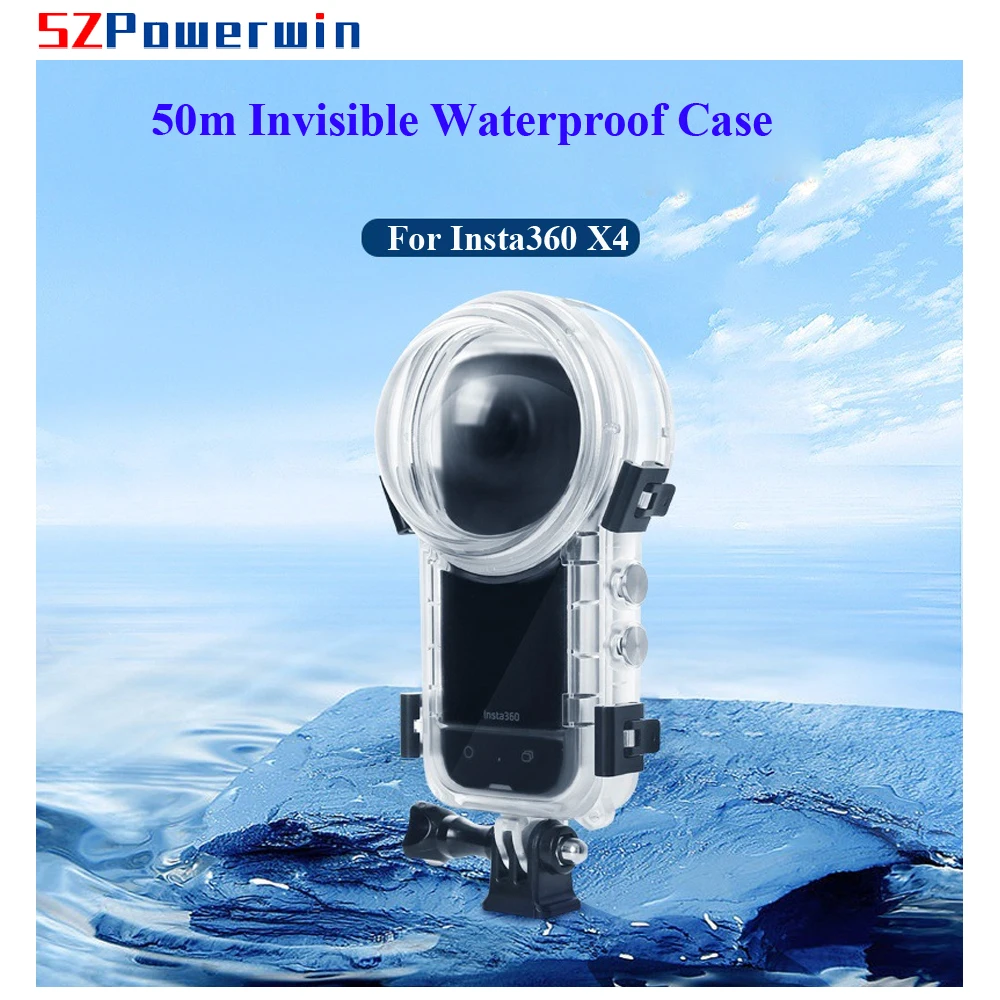 Powerwin for Insta360 X4 360° 50m Invisible Diving Waterproof Housing Protective Case Cover Underwater Dive Shell Accessories