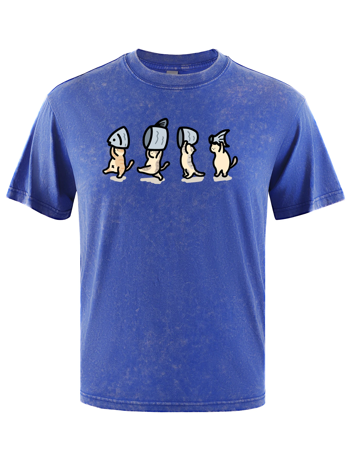 

Мужская футболка Four Little Cats Holding Fish Prints, повседневная дышащая мужская футболка с короткими рукавами, мягкий хлопковый уличный свободный топ в стиле хип-хоп