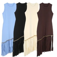 Ele Long Knitted Dr Slim Fit Svel Vintage Tassel Trim Wrap Around Skirt High Waist Silk Tead Lace Summer Dr
