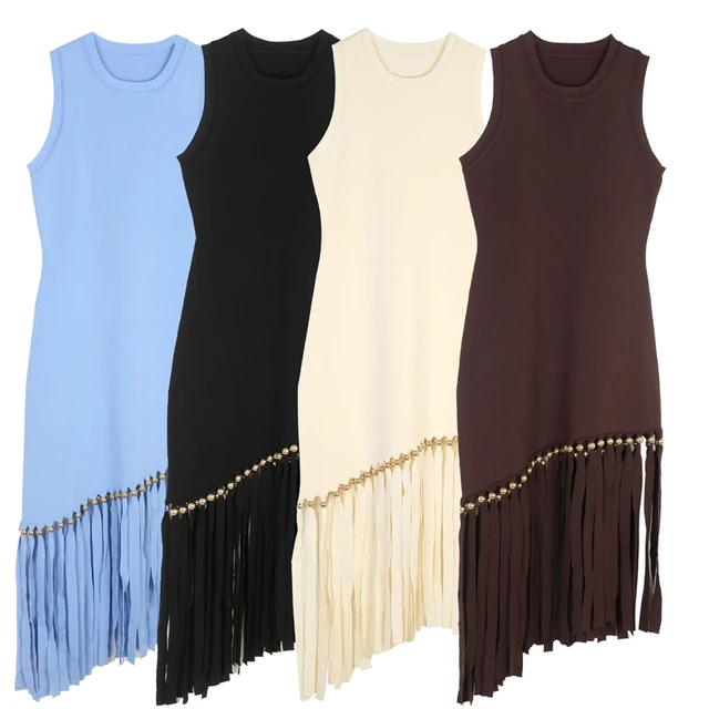 Ele Long Knitted Dr Slim Fit Svel Vintage Tassel Trim Wrap Around Skirt High Waist Silk Tead Lace Summer Dr