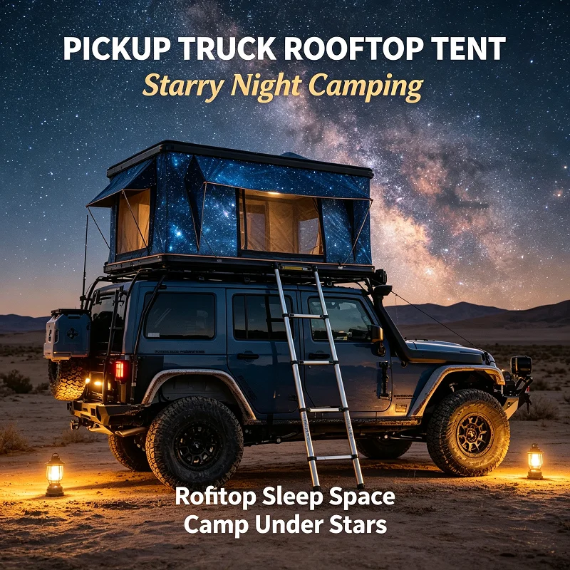 Rooftop Tent Pop Up for Pickup with Hard Shell, Instant Setup Side Awning, Waterproof Overland Camper Shell Gear