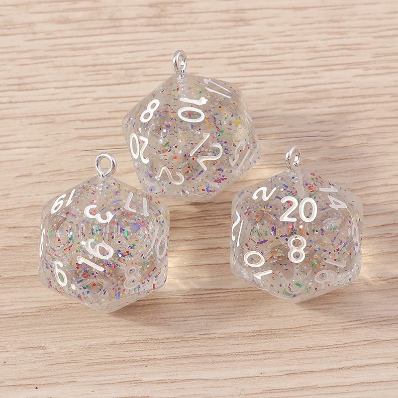 Tusember 5 Stück bunte Acryl-Würfel-Anhänger für DIY-Ohrringe, Halsketten, Schlüsselanhänger, Harz, DND RPG, Spiele, Würfel-Charms, Zubehör – Detail 6