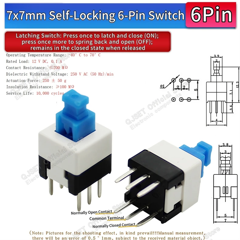 10 Stück 5,8x5,8 7x7 8x8 8,5x8,5mm Selbstverriegelnde/Nicht-verriegelnde Reset-/Multimeter-Taster, Taktiler Mikroschalter, 3/6-Pin Drucktastenschalter – Detail 18