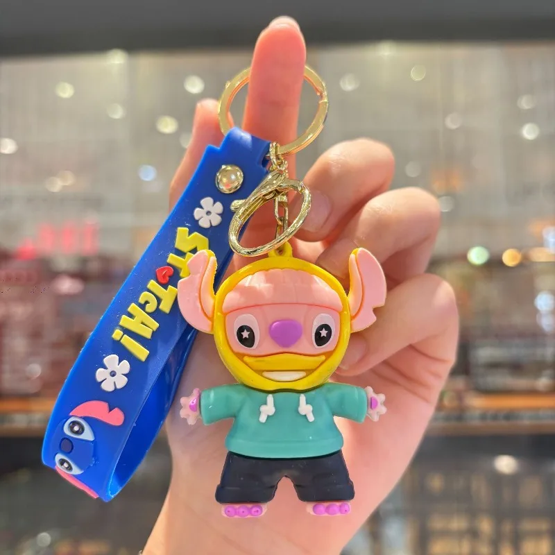 Kawaii ليلو وستيتش دمية المفاتيح لينة المطاط اللعب أنيمي الكرتون غرزة إكسسوارات دمي المفاتيح الصبي حقيبة قلادة هدية الزخرفية