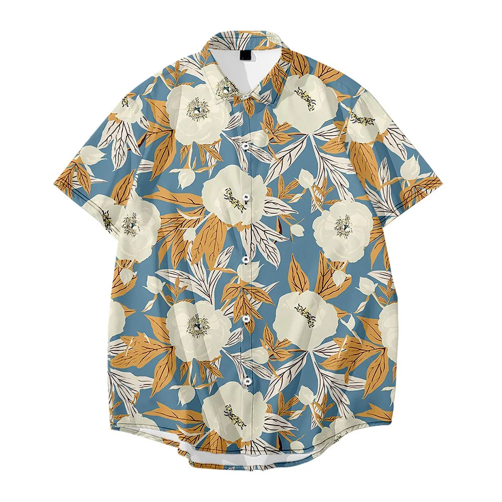 Flower Print Streetwear Casual Tops Oversized Clothing Summer Short Sleeve Hawaiian Shirts Men Shirt