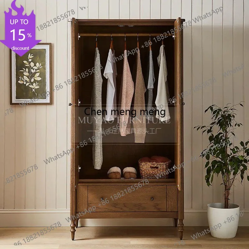 

D132 American retro solid wood wardrobe French old hanging wardrobe walnut bedroom furniture