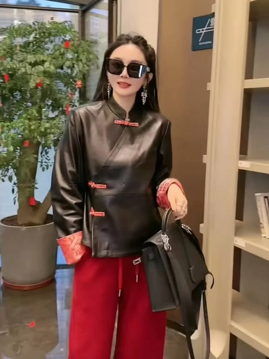  Ning 2025 New Style Women's Leather Jacket Sheepskin Coat Luxury Feel Small Size Genuine Leather Long Sleeve Zipper view 5