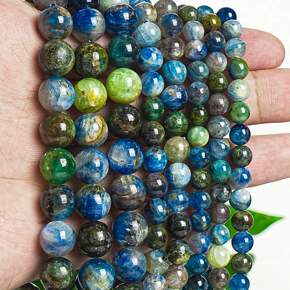 Natural Deep Green Blue Kyanite Stone Round Ball Shap Beads For DIY Jewelry Making Smooth Round 6-7mm 7-8mm 10-11mm