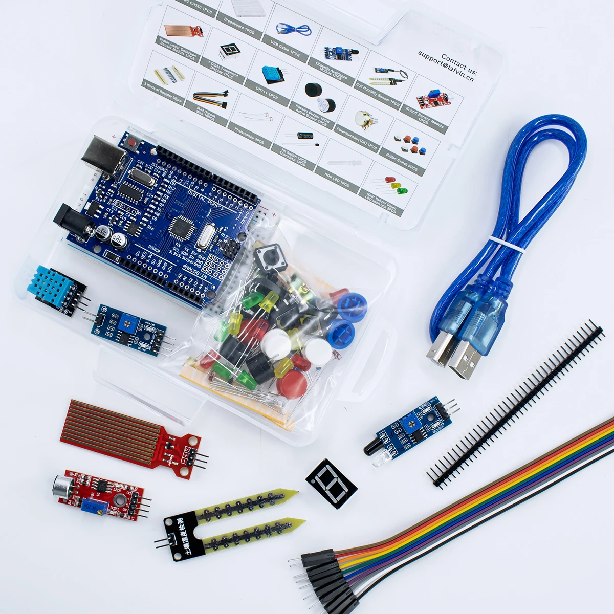 LAFVIN-Kit Básico de Iniciação para Projetos Arduino Uno R3, Suprimentos de Componentes Eletrônicos, Placa R3, Breadboard, Kit Eletrônico DIY