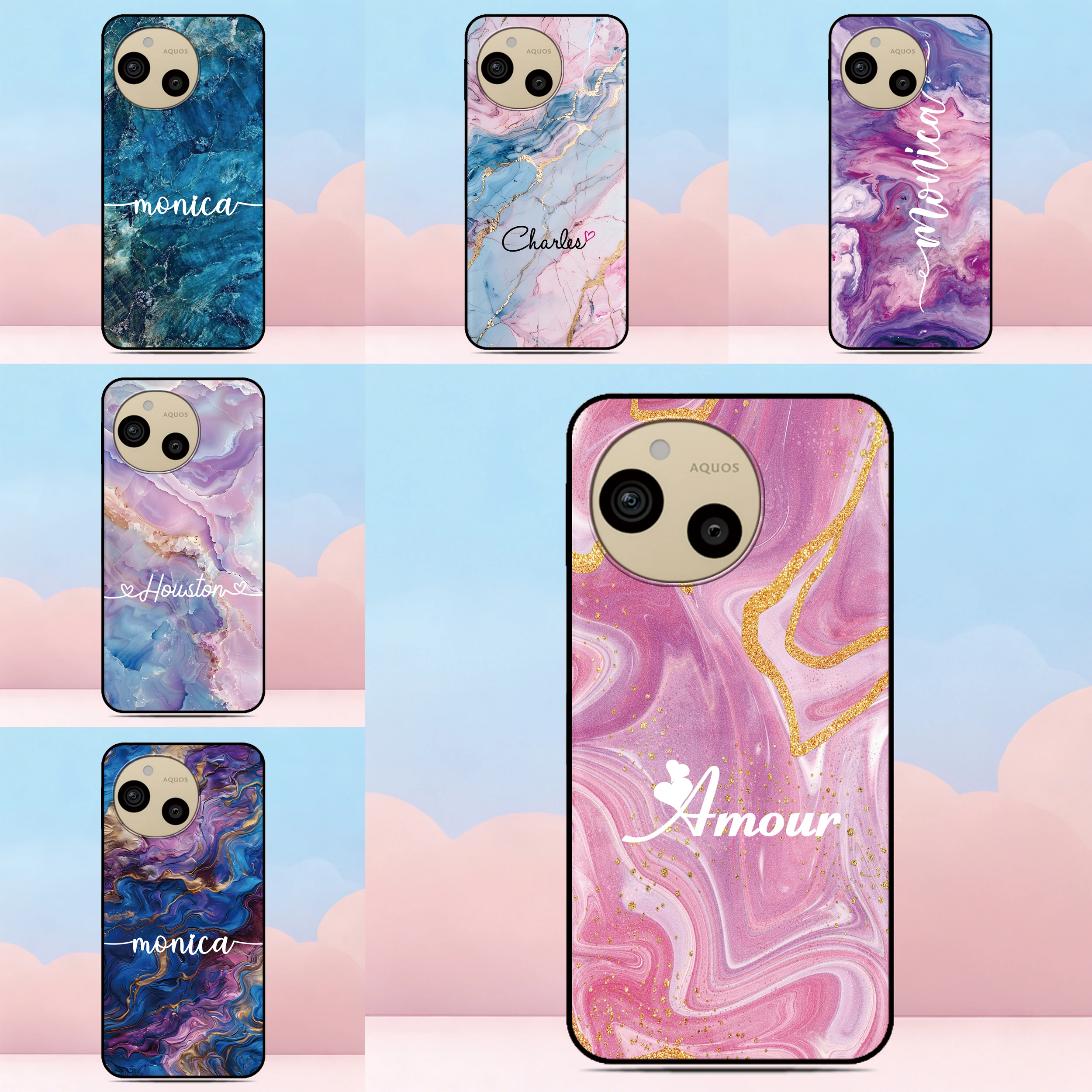 Funda de teléfono con imagen de diamante para Sharp Aquos R11 R10 R9 R2 Compact Wish 6 5 4 Sense 10 9 8 3 Lite o cubierta trasera con imagen de nombre personalizado