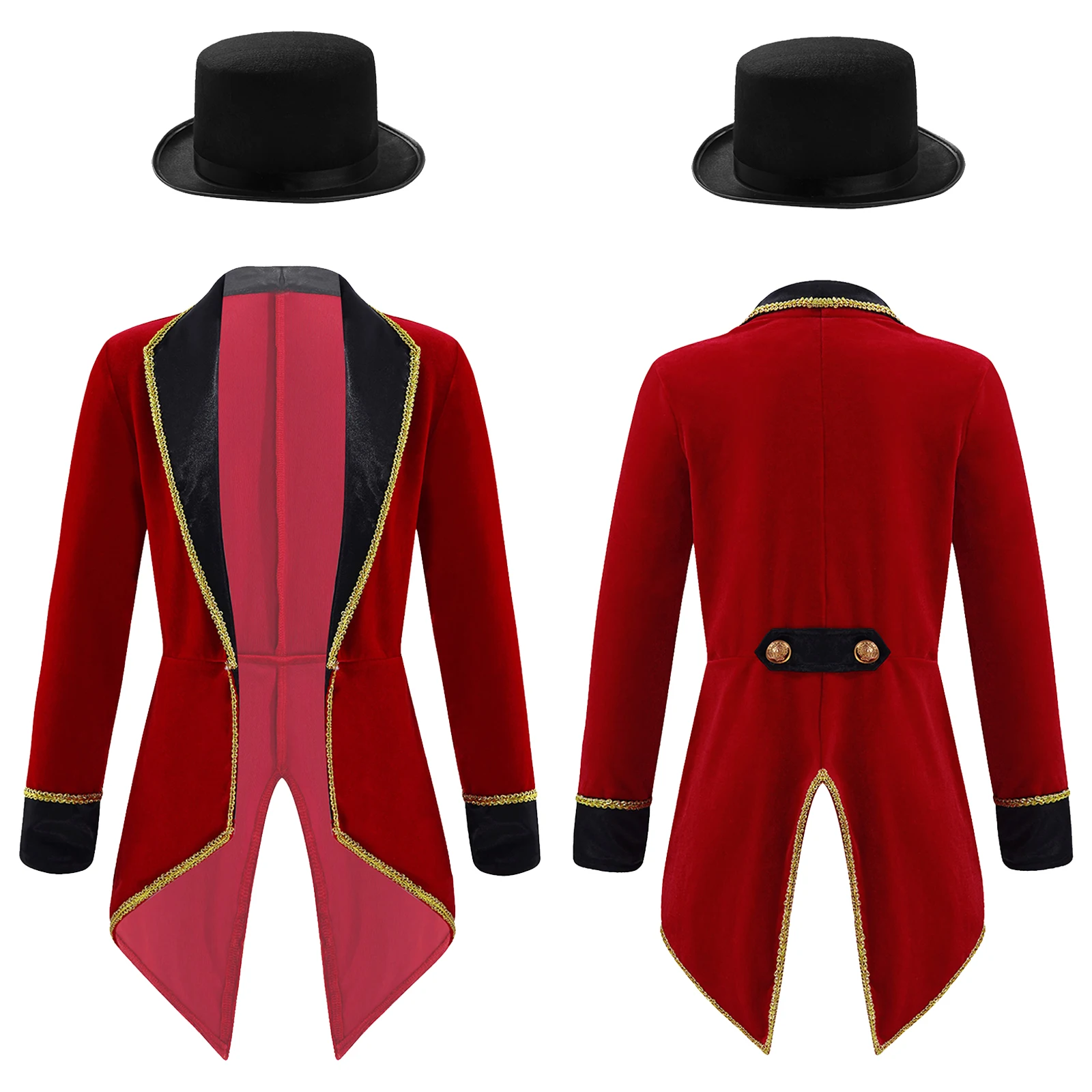 Halloween Circus Showman Cosplay Costume Kids Girls Boys Long Sleeves Tuxedo Trimming Tailcoat Carnival Party Performance Jacket