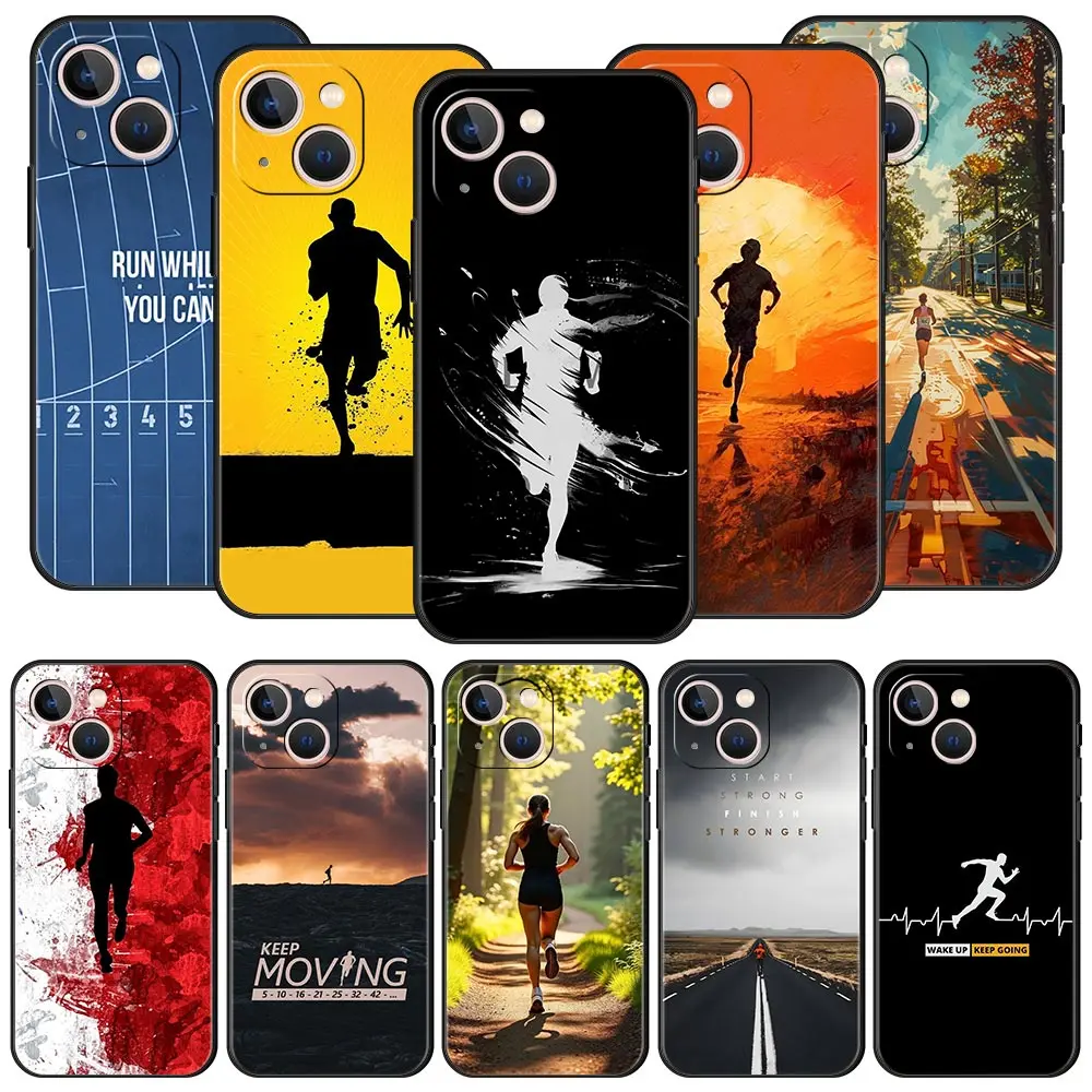 Run marathon Running Phone Case For iPhone 17 16E 15 16 14 13 12 11 Pro Max 7 8 Plus Soft TPU Back Cover
