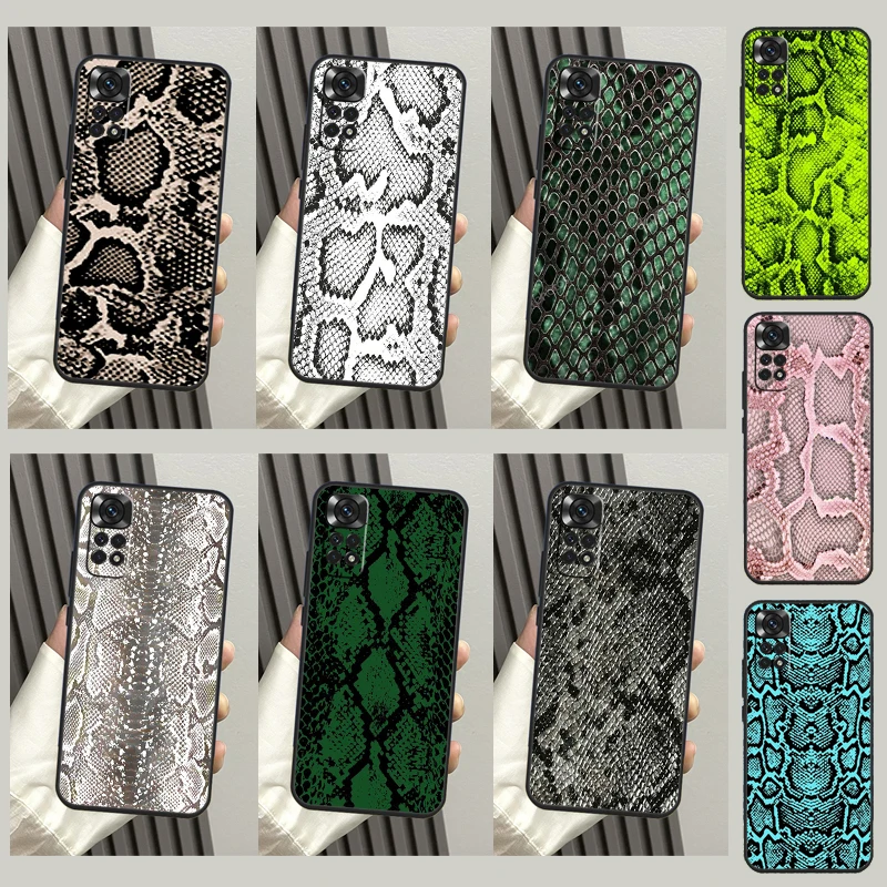 Snake Skin Print Case For Xiaomi Redmi Note 10 Pro Note 11 8 9 12 Pro 11S 10S 8T Redmi 10C 12C 9C 9T Cover