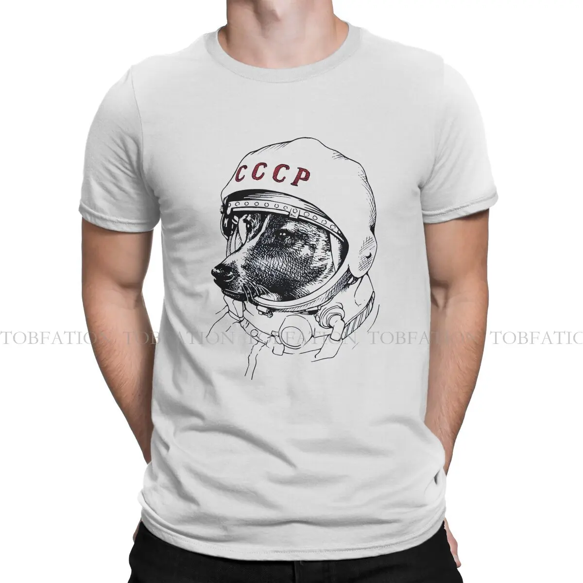 Laika Space Traveler O Neck TShirt Russian USSR CCCP Pure Cotton Original T Shirt Man's Tops New Design Fluffy Big Sale