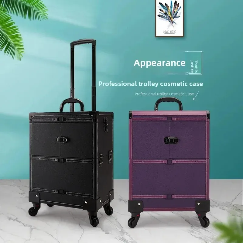 2025 Large Capacity Makeup Case with Pull Rod Multi-Layer Storage Universal Wheel Beauty Tool Box for Embroidery
