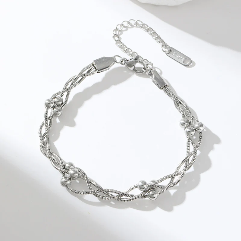 EILIECK 316L Edelstahl Silberfarben Perlen-Wickelketten-Halsketten-Armbänder-Set für Damen Trendiger Wasserdichter Schmuck Geschenk – Detail 18
