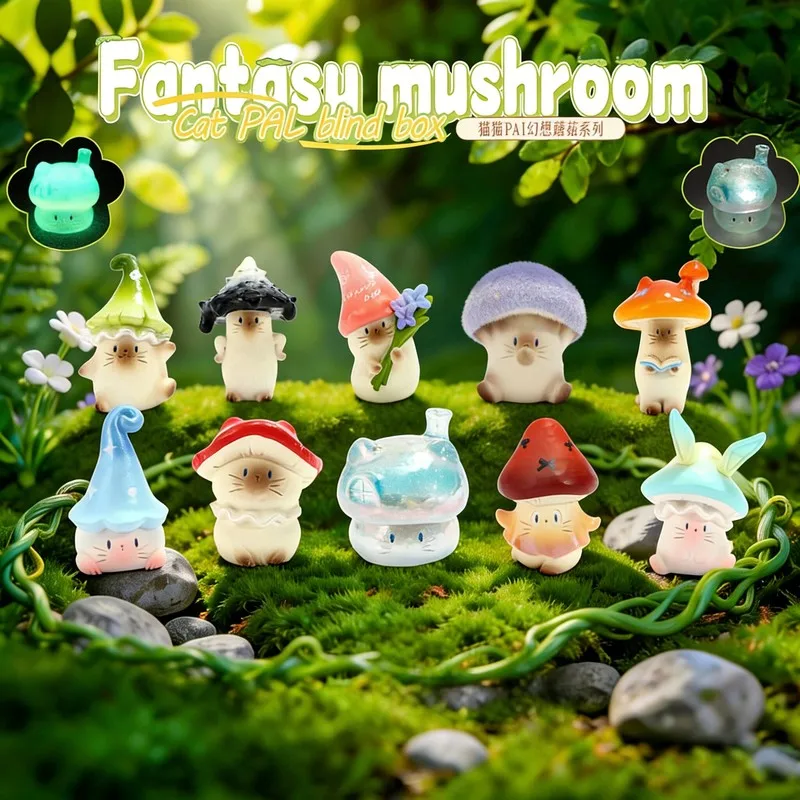 

Pai Cat Mushroom Dreamy Blind Box Resin Cartoon Figurines Ornaments 9 Regular 1 secret figure Desktop Home Decor For Cat Lovers