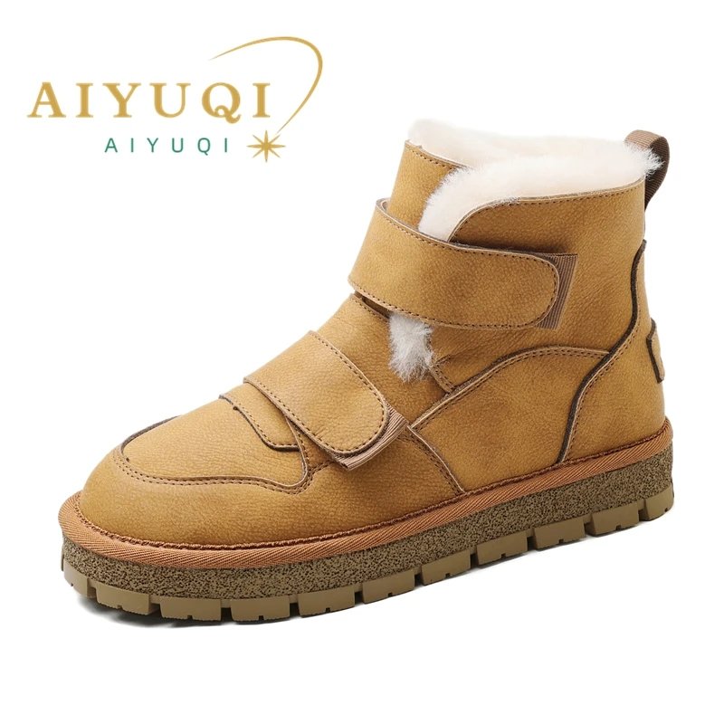 AIYUQI Snow Boots Women Winter 2024 New Genuine Leather Women Ankle Boots Flat Fashion Thickened Warm Boots Women