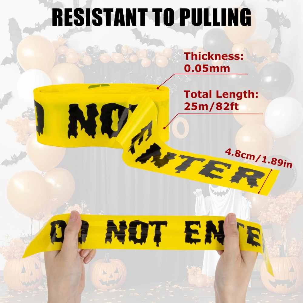 25m Non Adhesive Warning Tape DO NOT ENTER Barrier Tape Halloween Scene Prop Indoor Outdoor Party Decor