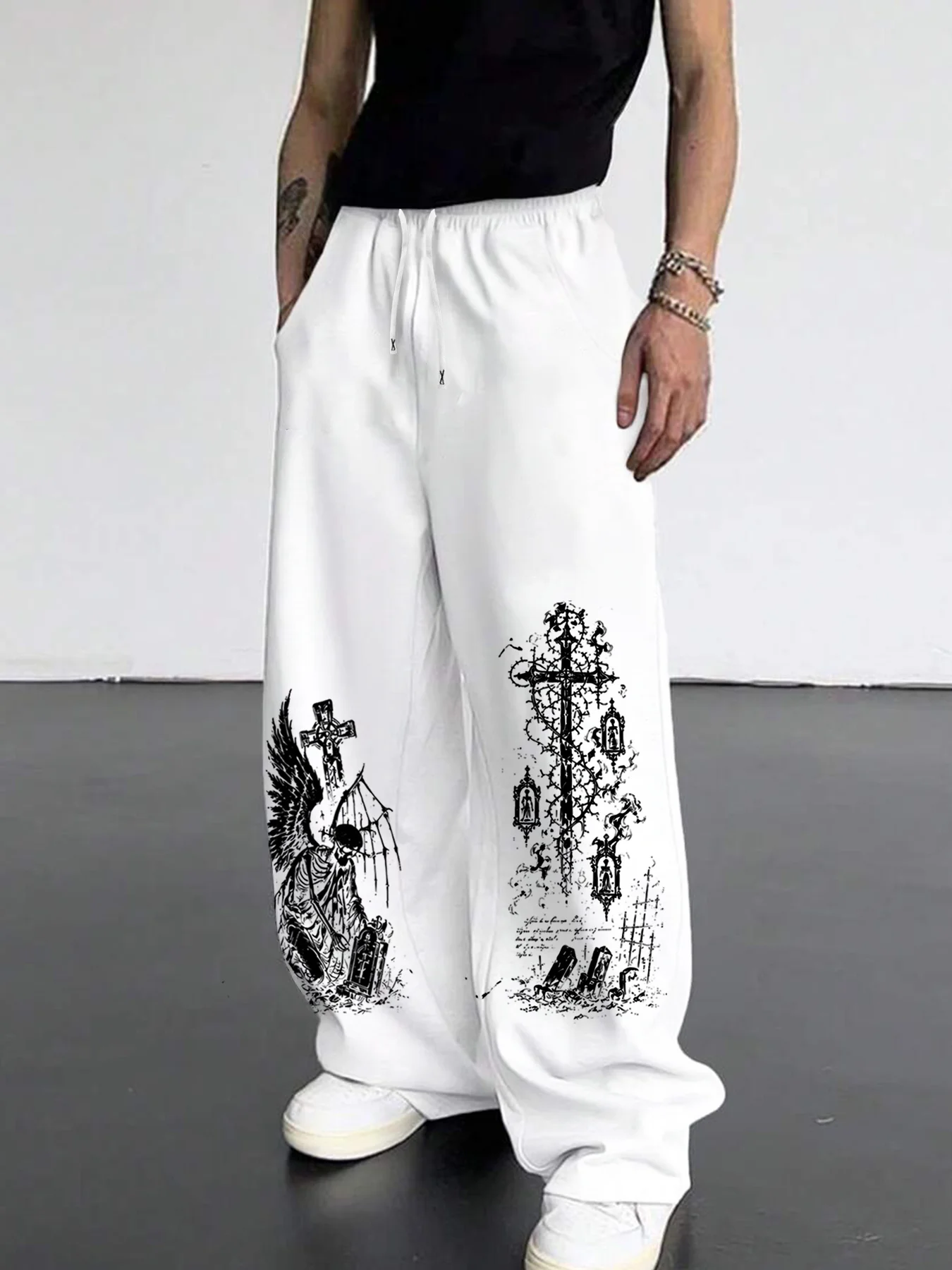 Angel Cross Printed Street Casual Sports Pants American Casual Running Pants Men's and Women's Straight Leg Pants