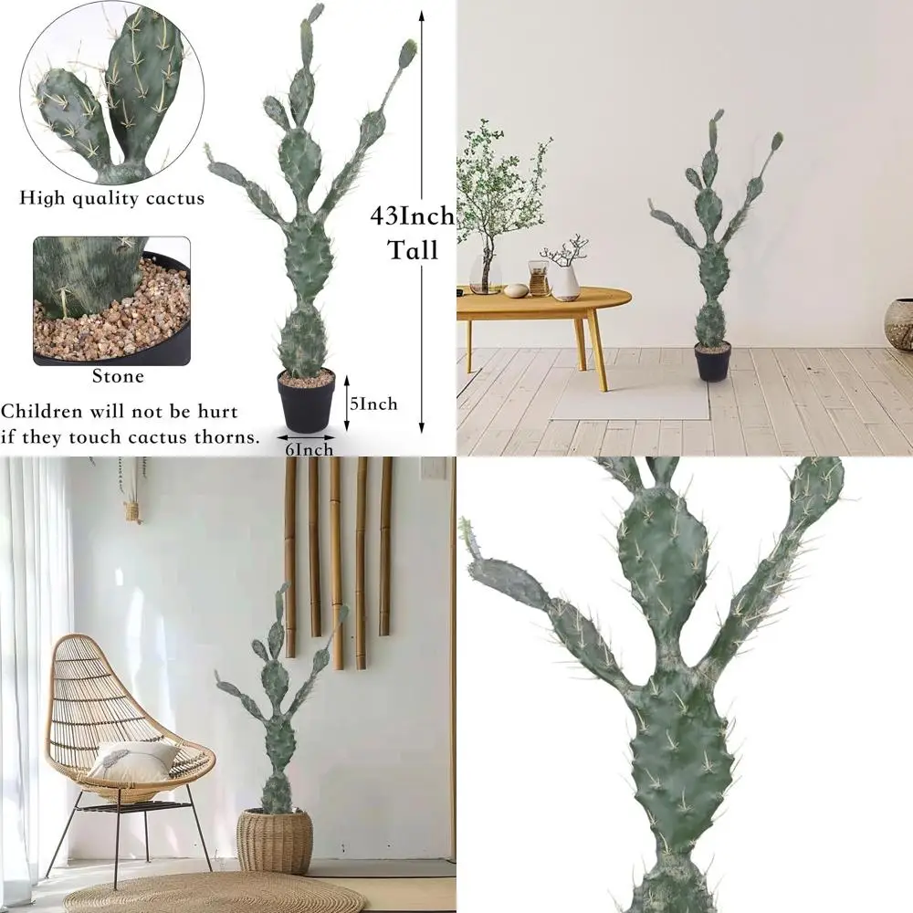 

Искусственный пустынический кактус высотой 43 дюйма в черном горшке для дома и офиса, домашнего и наружного декора