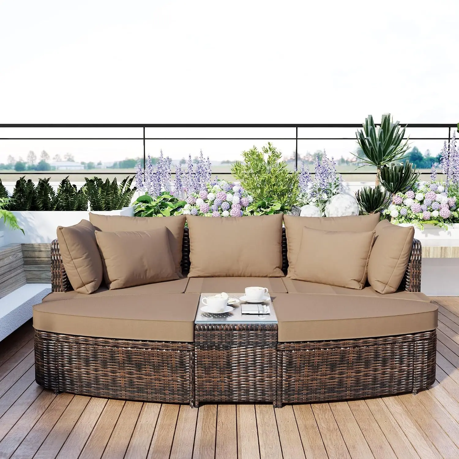 6-Piece 6-Piece Outdoor Round Wicker Sofa Set PE Rattan Separate Seating Group With Coffee Table, Customized - Aliexpress Deal