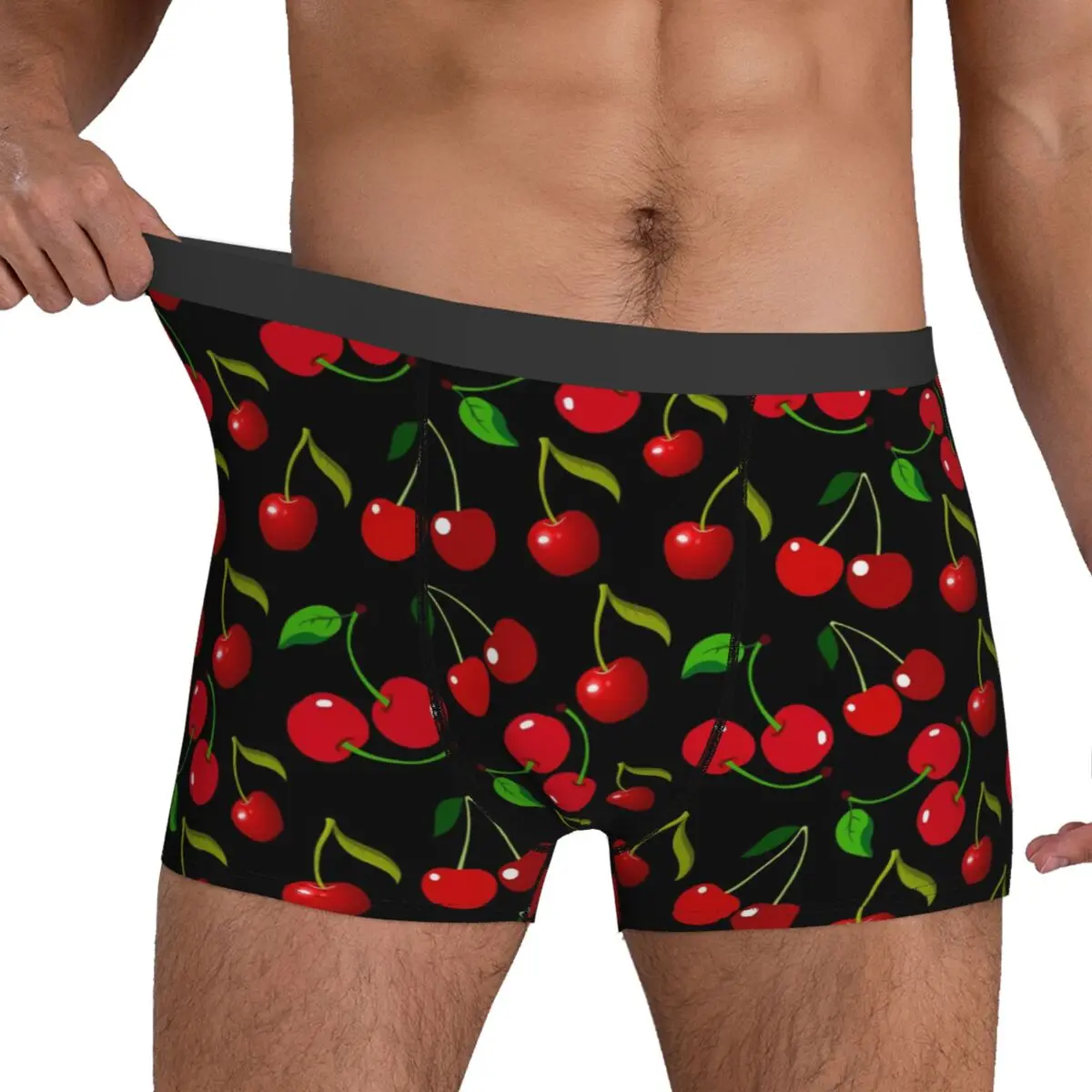 Red Cherries Print Underwear Green Leaves 3D Pouch High Quality Trunk Printing Shorts Briefs Classic Men's Panties Large Size