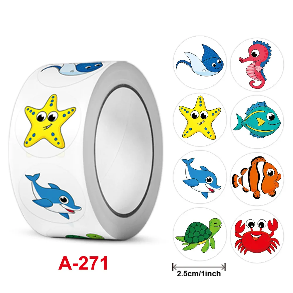 50-500pcs Cartoon Marine Animal Fish Sticker Children Label Sticker Cute Toy Game Tag DIY Gift Sealing Label Decoration Supplies