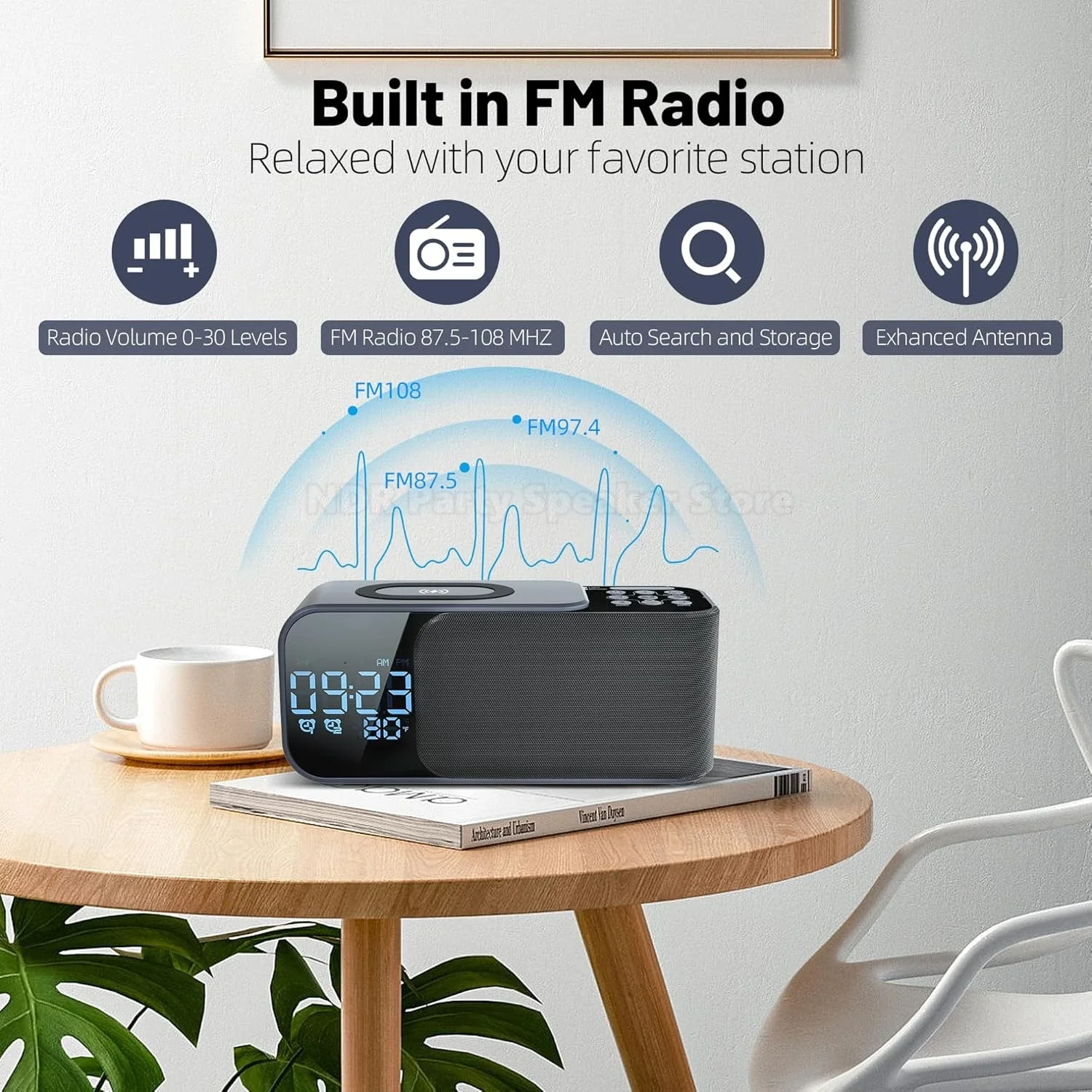 2024 venda quente novo 4 em 1 qi carregamento sem fio com alto-falantes bluetooth led relógio de tempo luz noturna rádio fm para o presente do telefone
