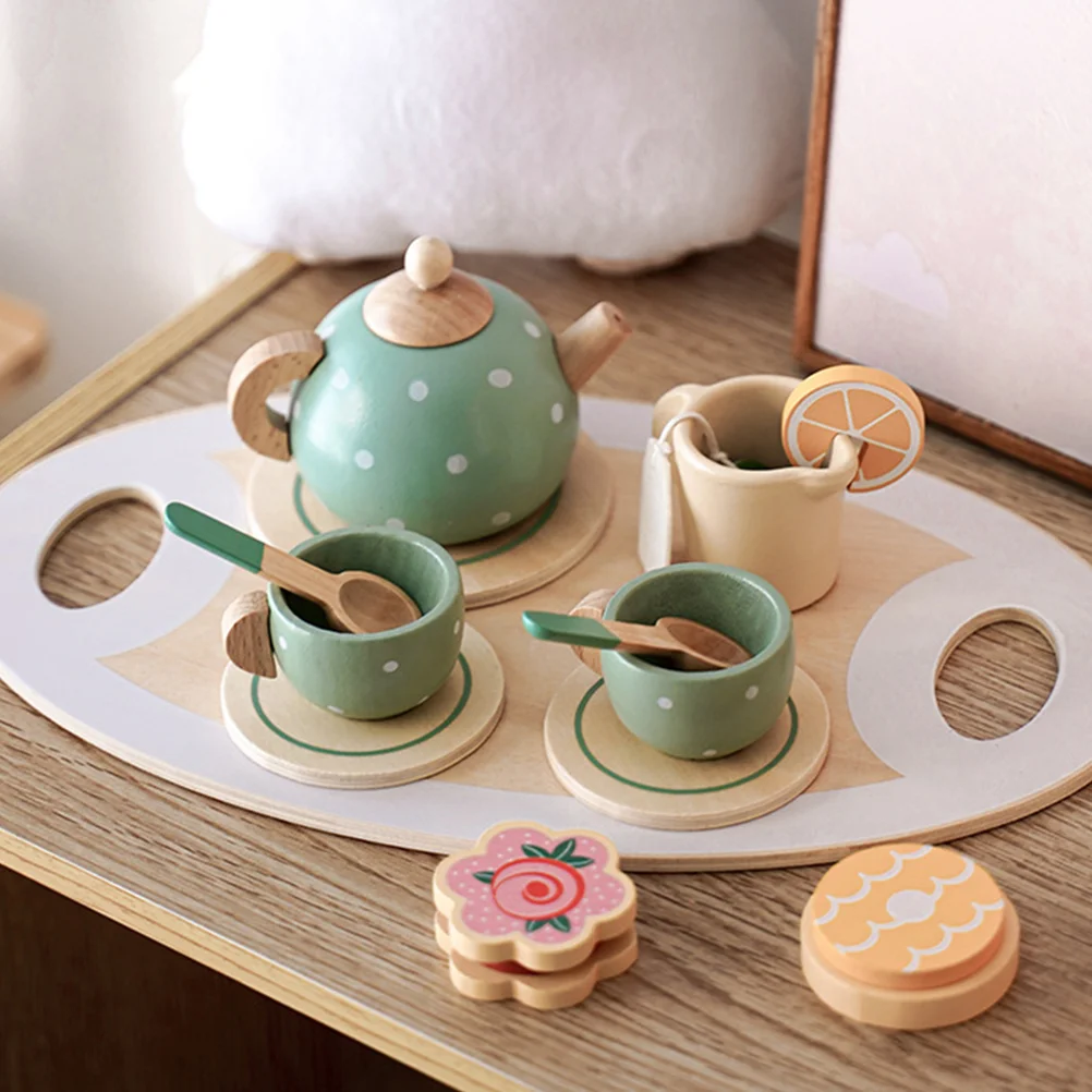 Conjunto de chá brinquedos realista teaware prop casa em miniatura crianças meninas decoração de madeira criança simular criança para crianças