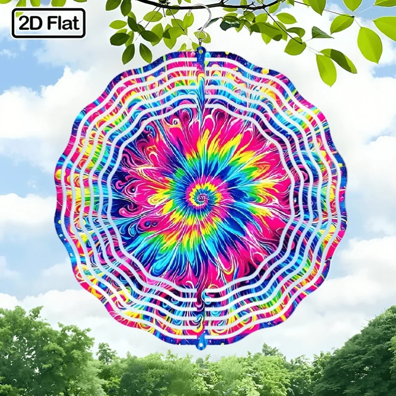 2D Flat Rainbow Swirl Wind Spinner - 360 Swivel Hook Hanging Decor for Garden Patio Indoor Outdoor Birthday Gift