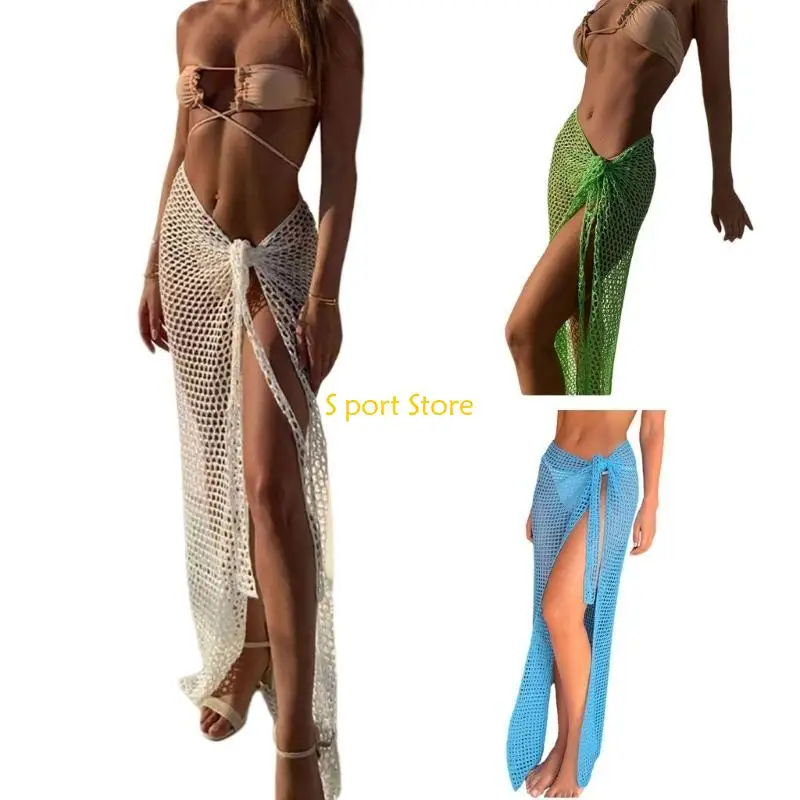 U2JB Sexy See Through Swimsuit Cover Up Skirt for Women Long Beach Skirt Hollow Skirt