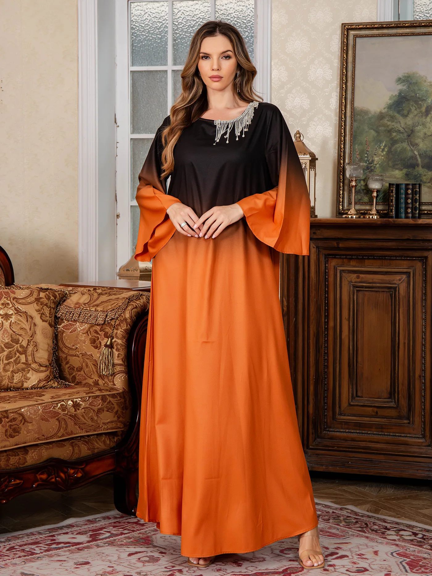 

Abayas for Women Summer Autumn Fashion Muslim Women Long Sleeve O-neck Elegant Long Maxi Dress Gowns Kaftan Muslim Dresses