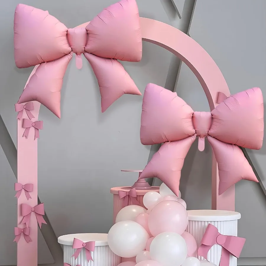 2PCS Pink Bow Balloons Coquette Birthday Decorations Party Decor for Women