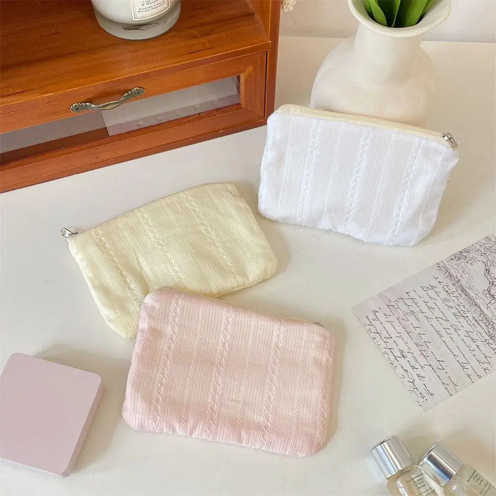 

Stripe Mini Cosmetic Bag Portable Pouch Coin Purse Cute Women Cosmetic Organizer Bag Travel Sanitary Napkins Storage Bag