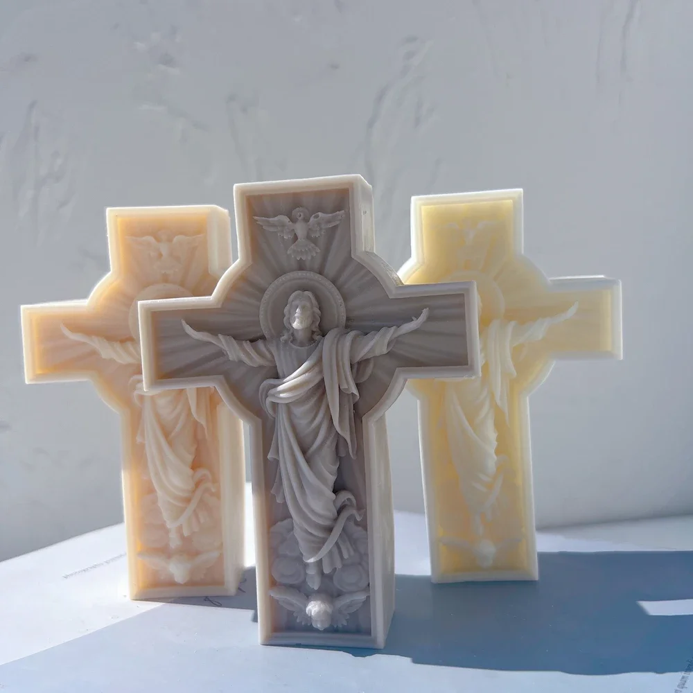 Jesus Statue Silicone Mold Antique European Cross Bust Sculpture Soy Wax Candle Mould Greek Mythology Home Decor