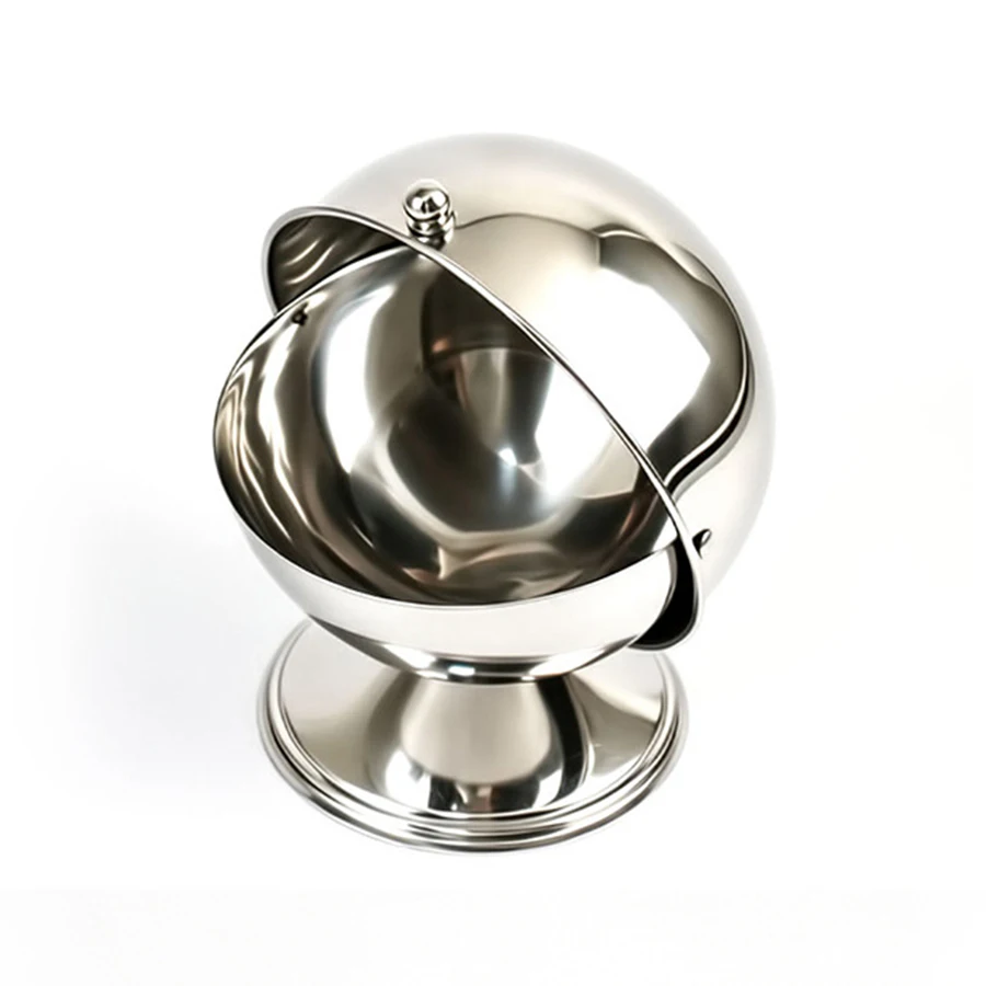 Modern Stainless Steel Jar with Flip Lid, Sphere Storage Container for Kitchen Office Home Decor, Holiday Desktop Organizer view 4