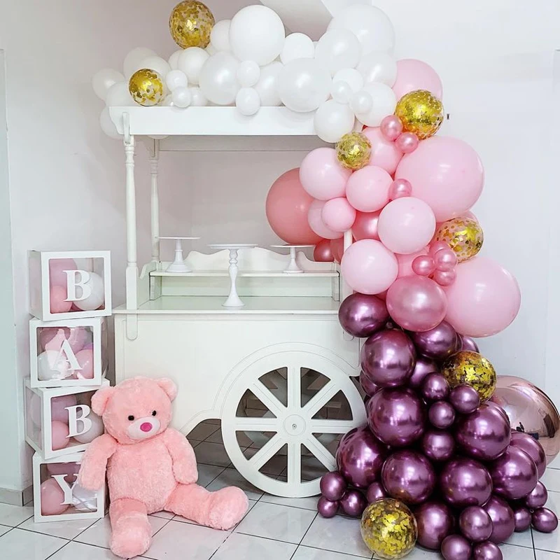 107Pcs Prince Pink Balloons Garland Arch Kits Chorme Red Latex Ballons Wedding Birthday Party Decorations Kids Adult Baby Shower